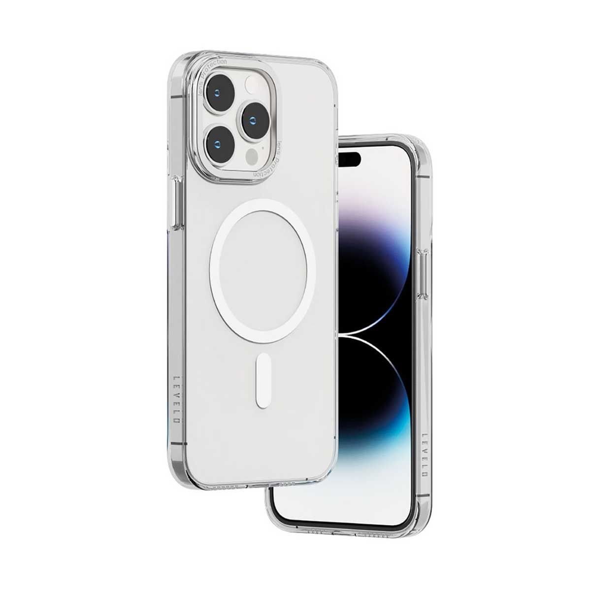 Levelo MagSafe Sensa Clear Back Case For iPhone 14 Pro Max - Clear/Silver | Covers