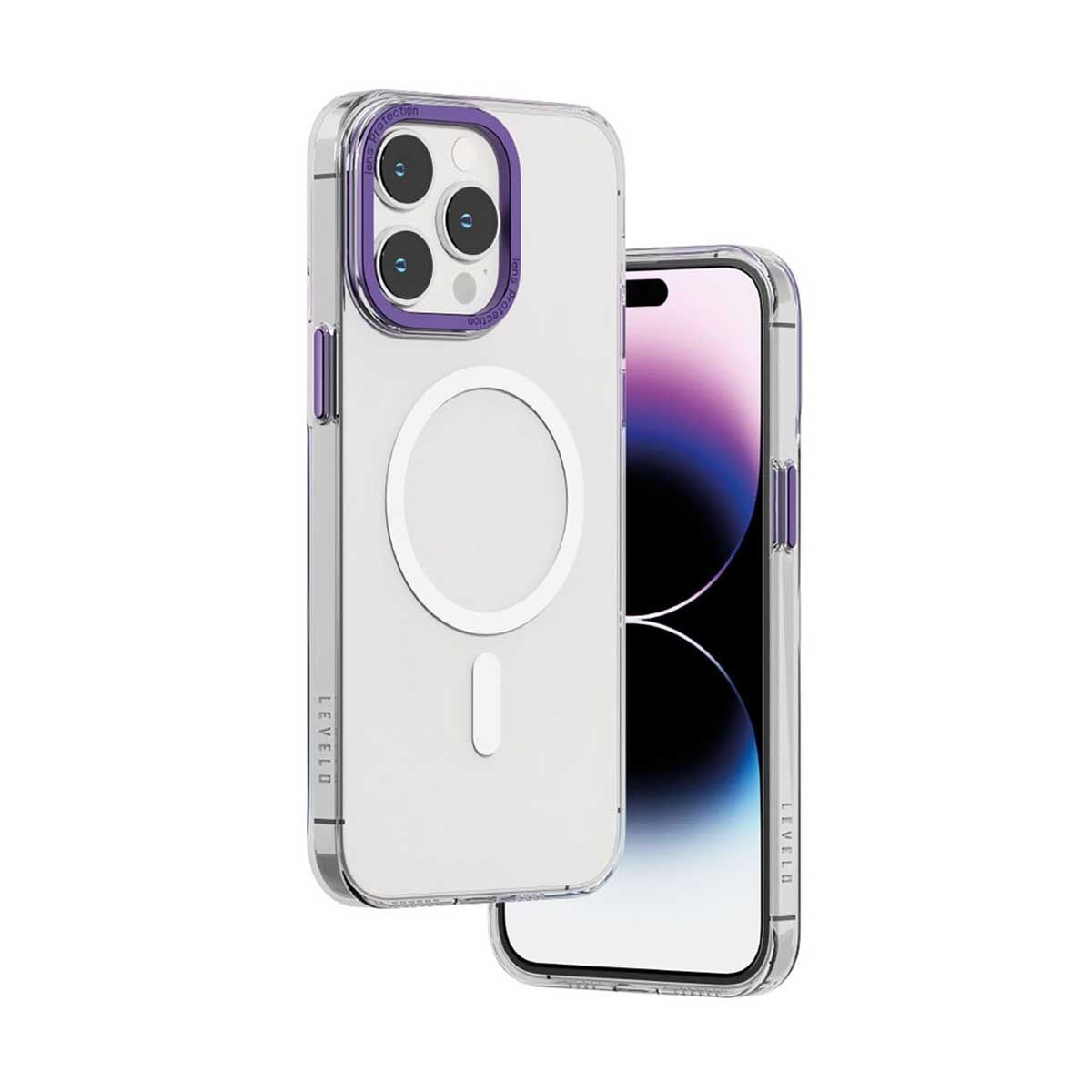 Levelo MagSafe Sensa Clear Back Case For iPhone 14 Pro - Clear/Purple | Covers