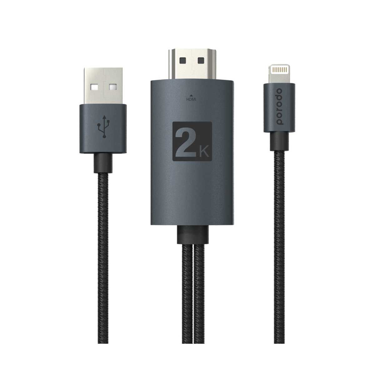 Porodo Braided 2k Hdmi Lightning Cable 2m Black | Cables