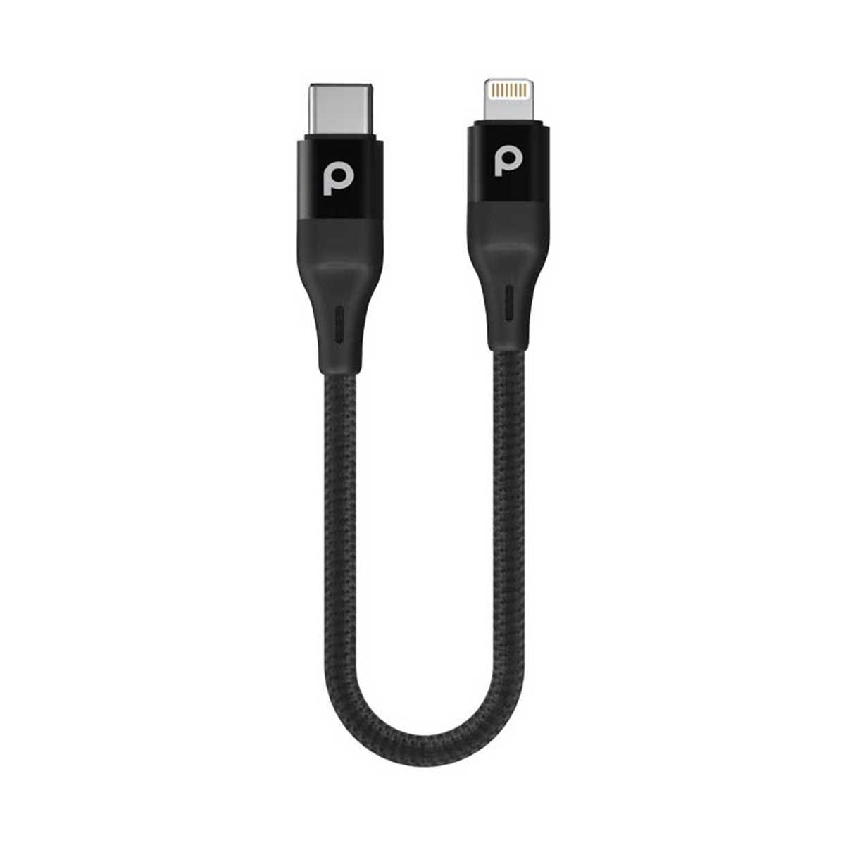 Porodo Aluminum Pd Braided USB-C To Lightning Cable 0.25m 9v - Black | Cables