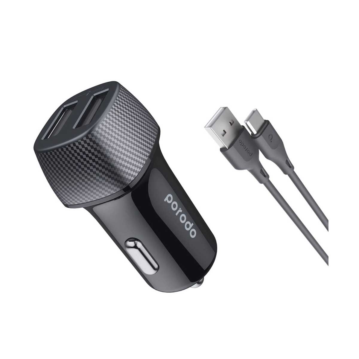 Porodo Ultimate Car Charger Dual Port Aluminum 3.4a With Type-c Cable | Adaptors