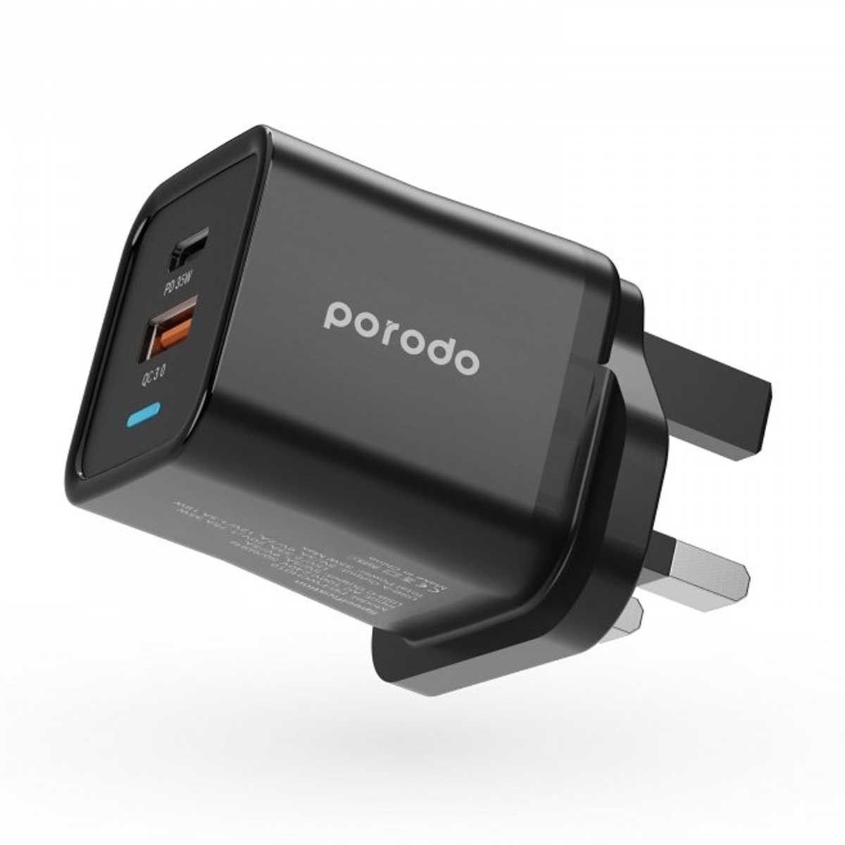 Porodo Dual Port PD + USB-A (35W+18W) Fast Charger With USB-A Quick Charging | Adaptors