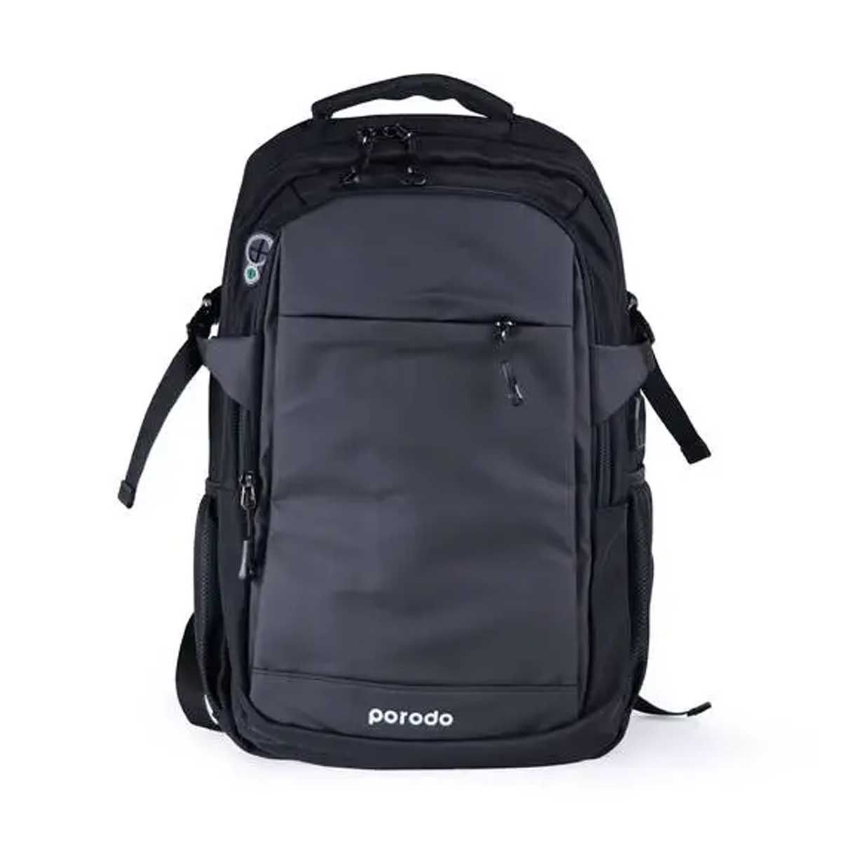 Porodo Lifestyle Water-Proof Oxford + PU Backpack With USB-A Port - Black | Wearable Accessories