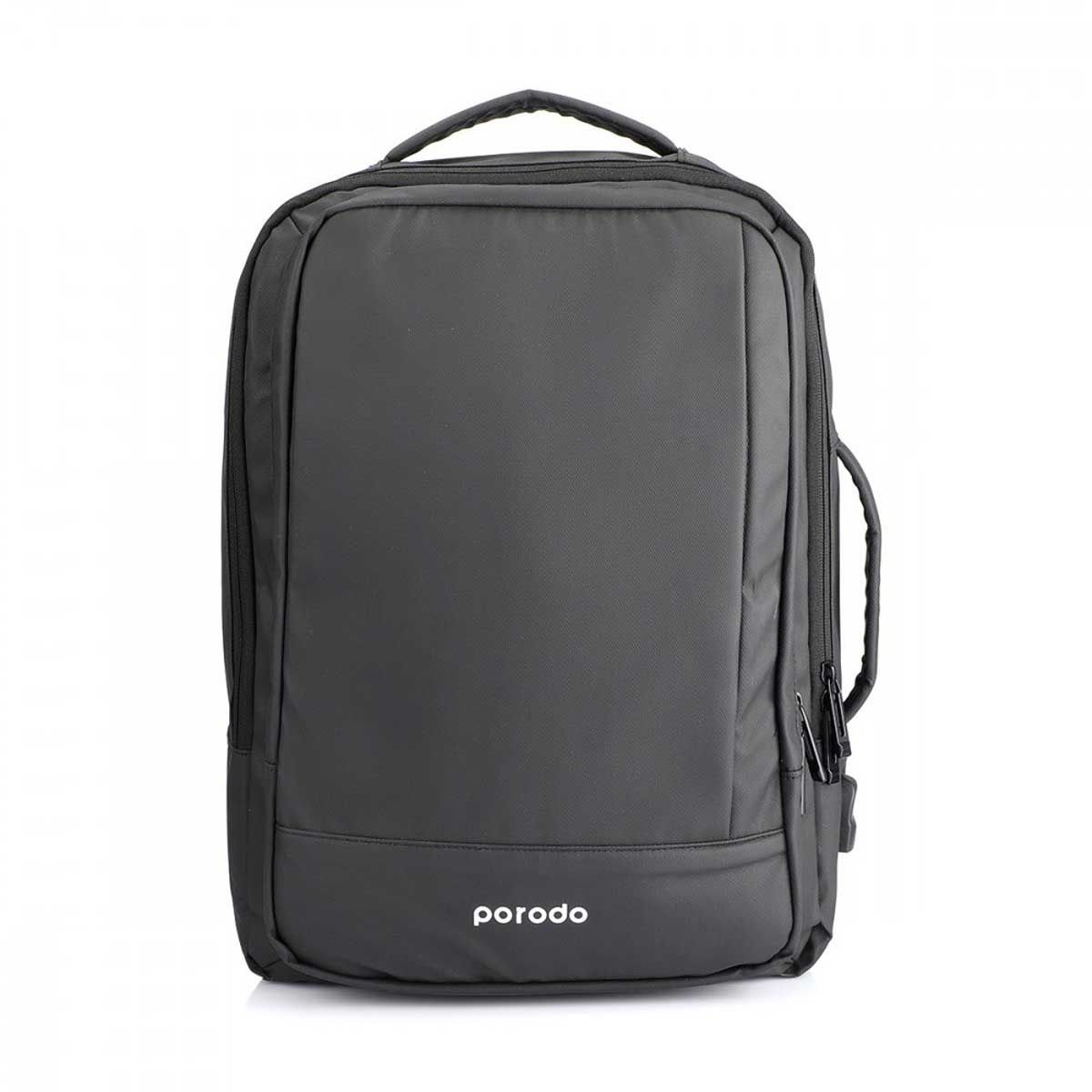 Porodo Lifestyle Water-Proof PU Backpack With USB-A Port - Black | Wearable Accessories