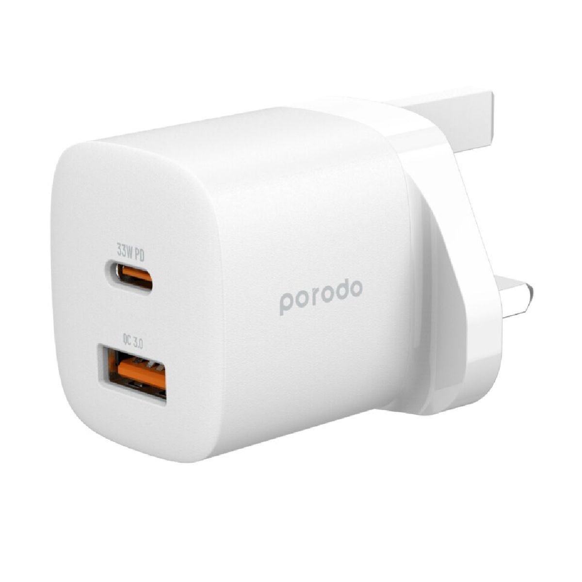 Porodo Quick Charger Power Adapter 33w Pd Gan - White | Adaptors