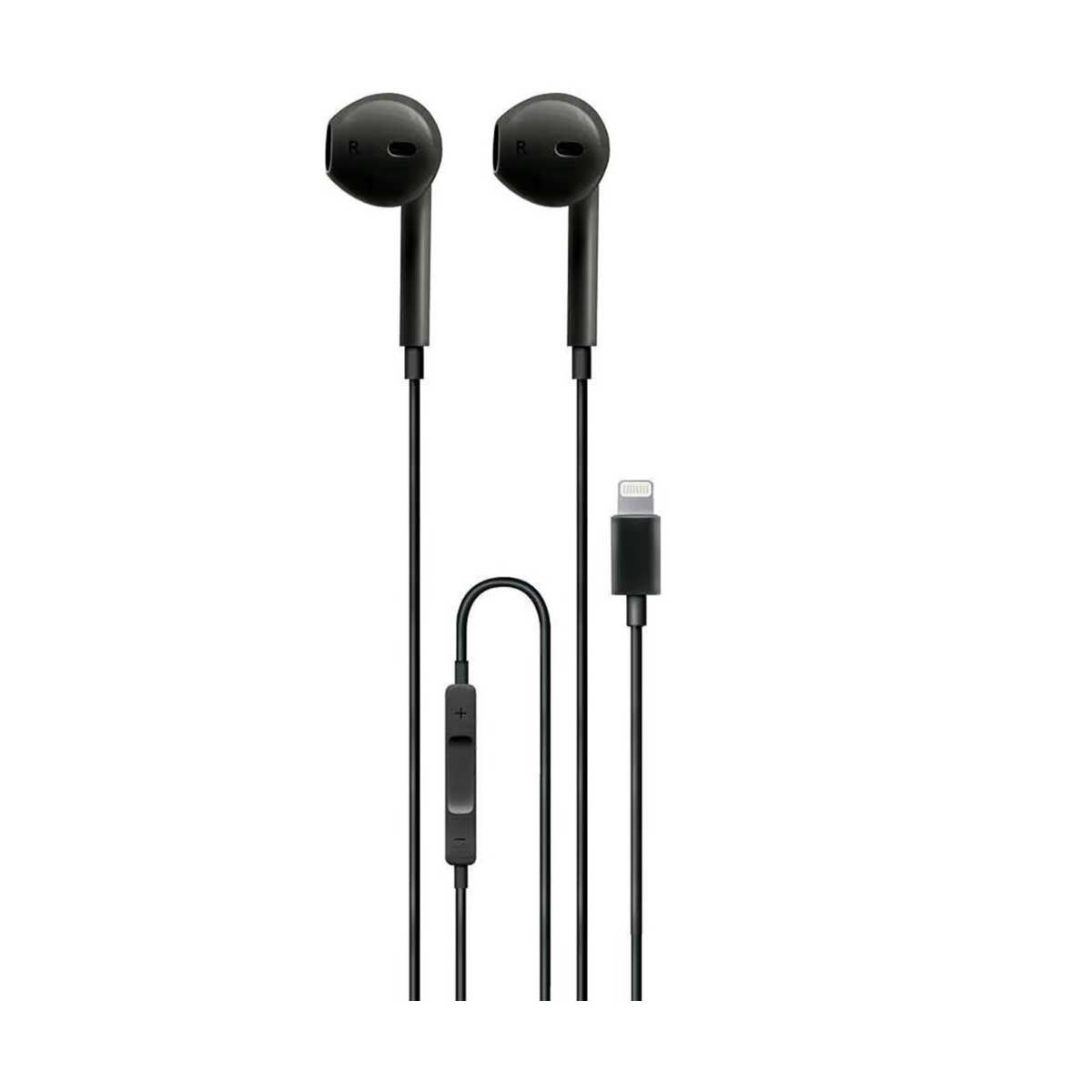 Porodo Earphones 1.2m Lightning Connector with High Clarify Mic - Black | Wearable Accessories