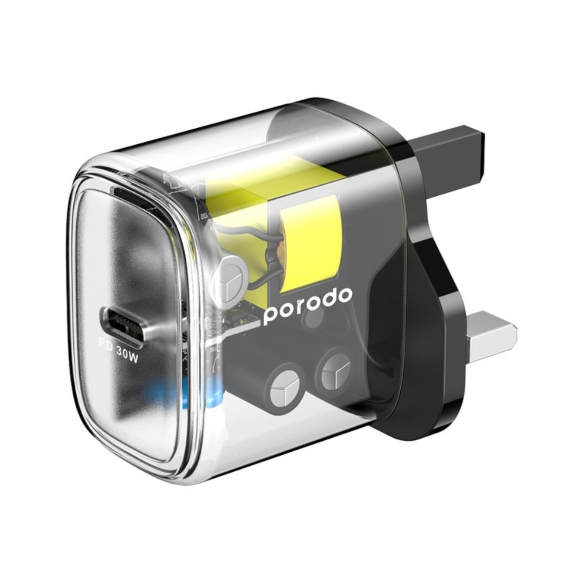Porodo Transparent Quick Charger PD 30W UK - Black | Adaptors
