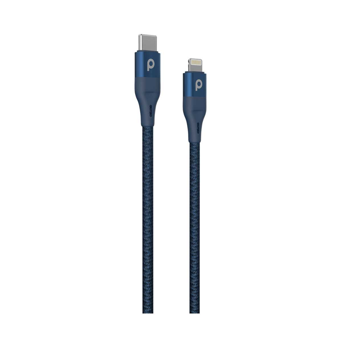 Porodo Ultimate Braided USB-C To Lightning Cable Pd 2.2m 9v- Aluminum - Blue | Cables