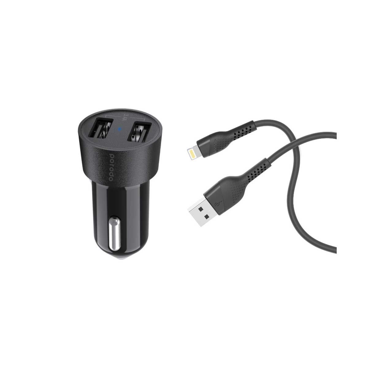 Porodo Ultimate Car Charger Dual Usb- 3.4a With 4ft Lightning Cable | Chargers