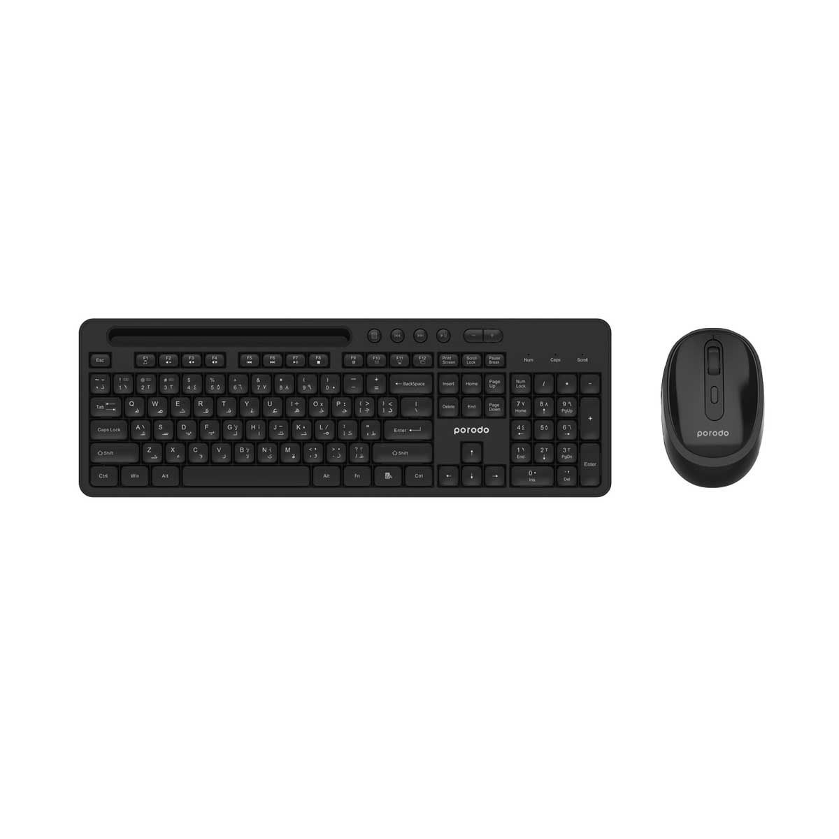 Porodo Wireless Keyboard with Pen Phone Tray and Mouse - Black | Accessories