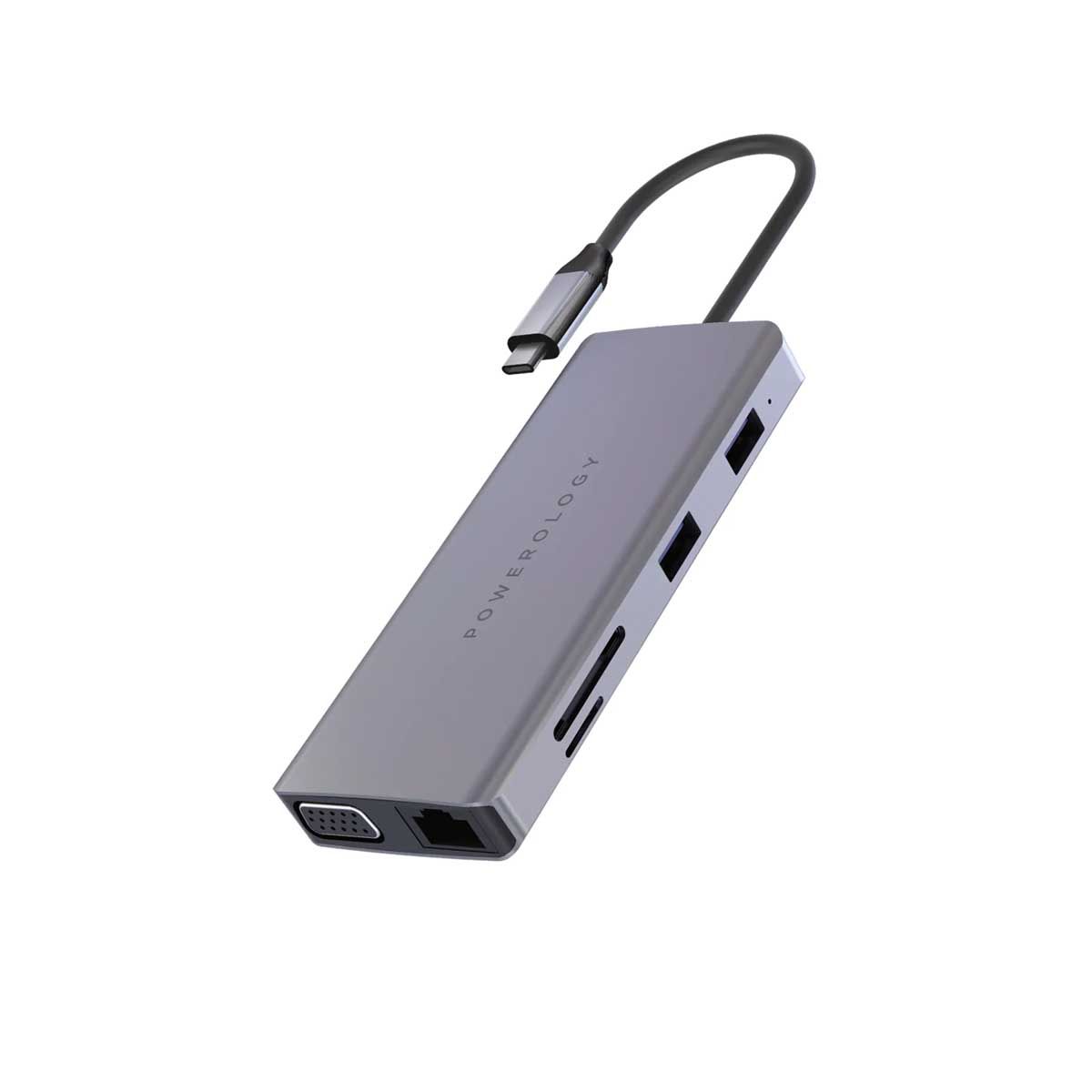 Powerology 11 In 1 USB-C VGA Ethernet And HDMI Hub - Gray | Accessories