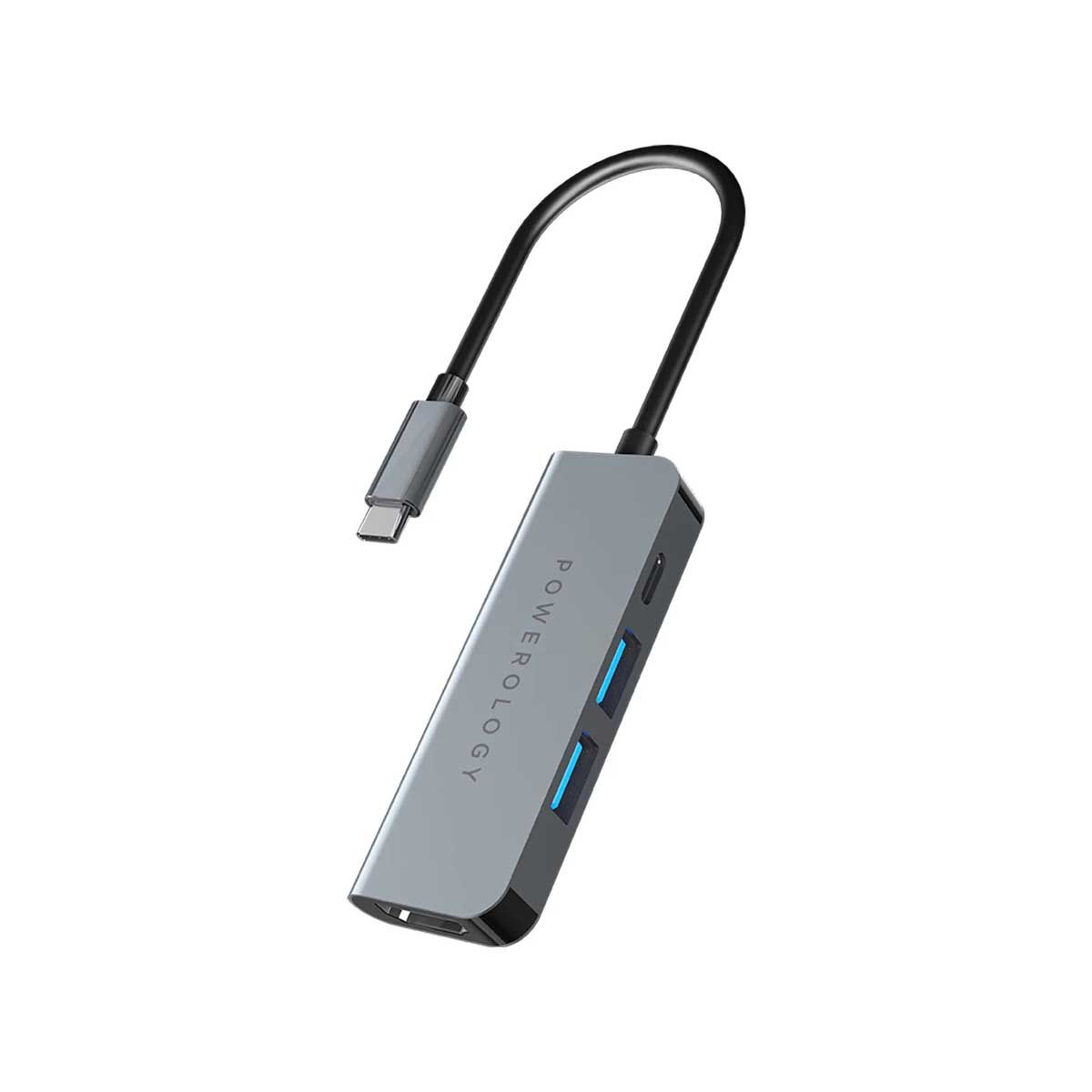Powerology 4 In 1 USB-C Hub With Hdmi & USB3.0 - Gray | Accessories
