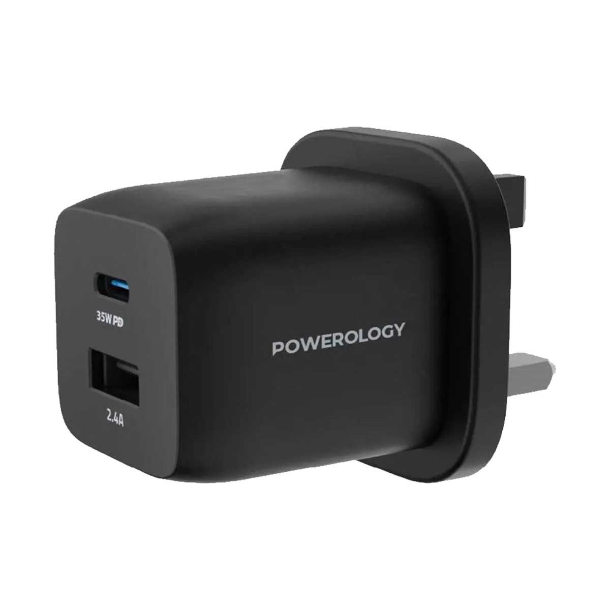 Powerology Ultra Quick Gan Charger PD 35W With USB-C to Lighting Cable | Adaptors