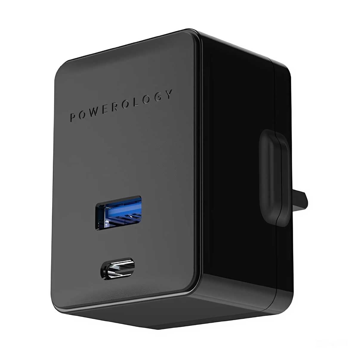 Powerology Dual Port Ultra-Quick PD Charger 36W - Black | Adaptors