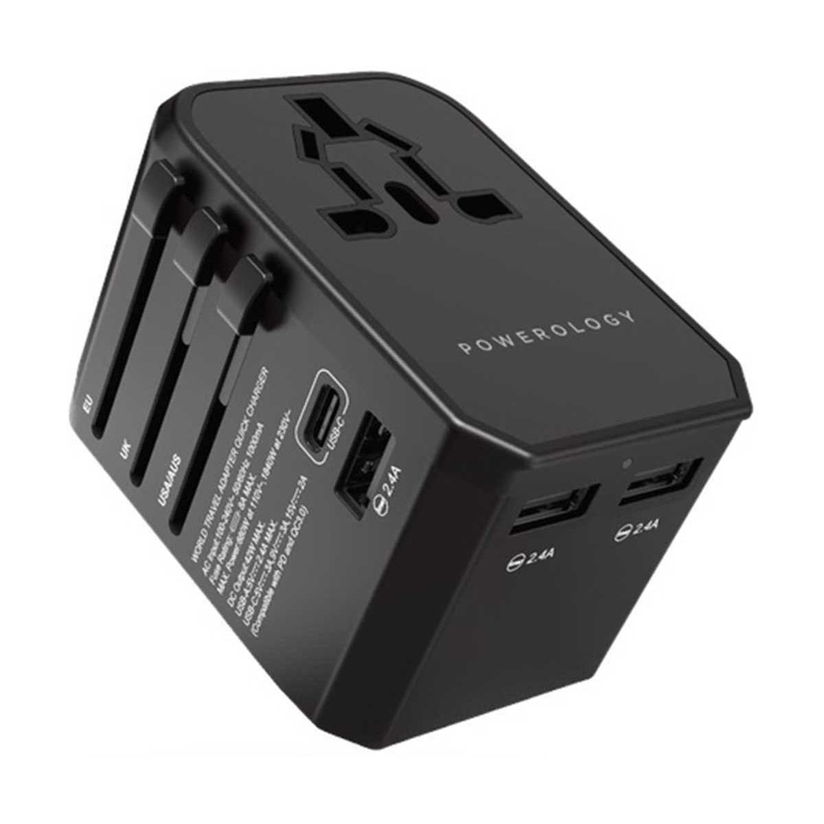 Powerology Universal Charger with Triple USB-A Ports 45W PD - Black | Adaptors