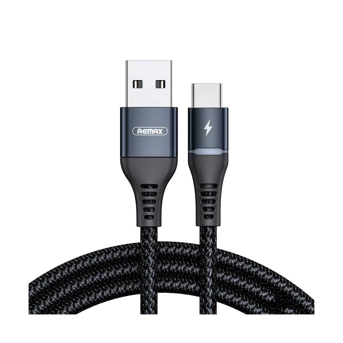 Remax Durable Nylon Braided Cable USB To USB-C 1m with LED light 2,4A - Black | Cables