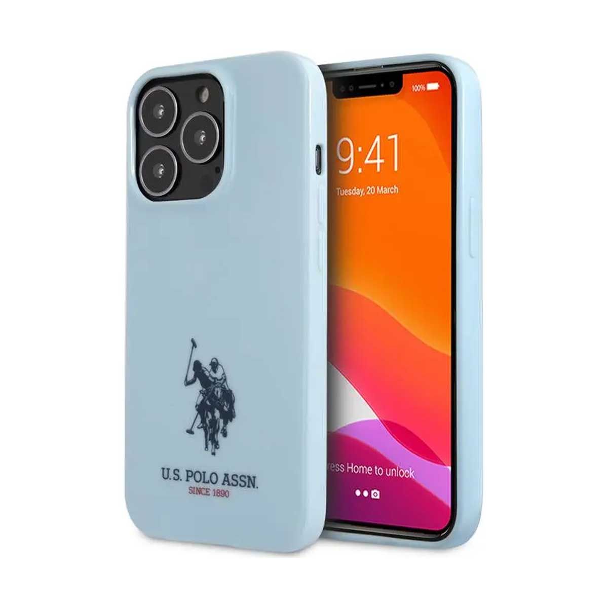 US Polo Assn Full TPU Mini Horses Logo USPA Compatible for iPhone 13 Pro - Blue | Covers