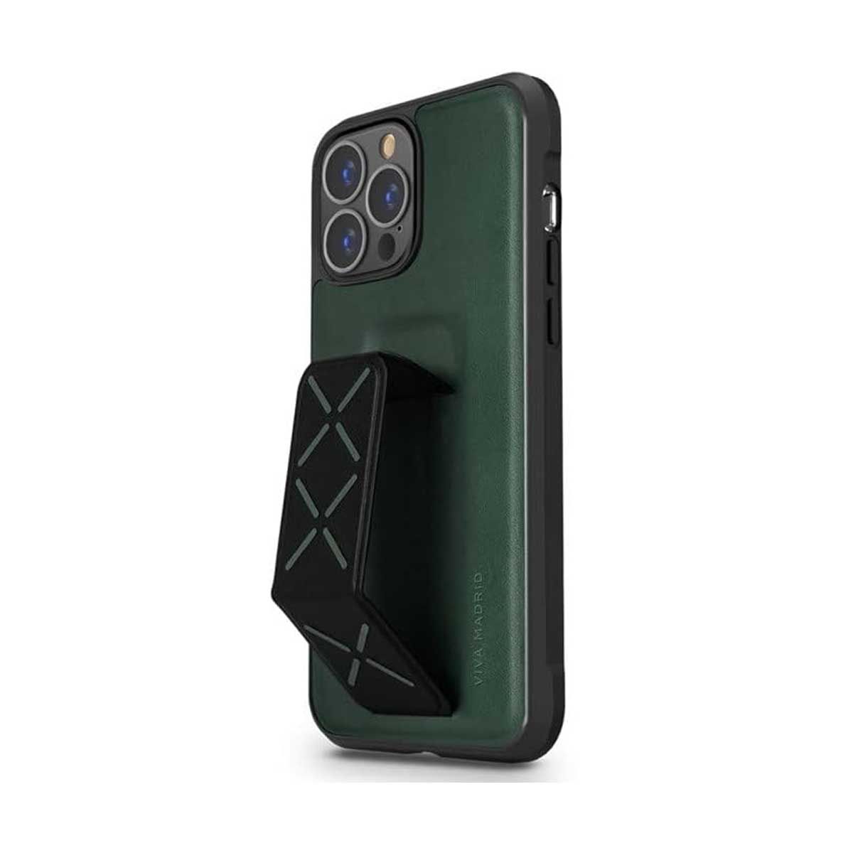 Viva Madrid Synthetic leather Morphix Case with Handle Grip Stand Compatible for iPhone 13 Pro - Green | Covers